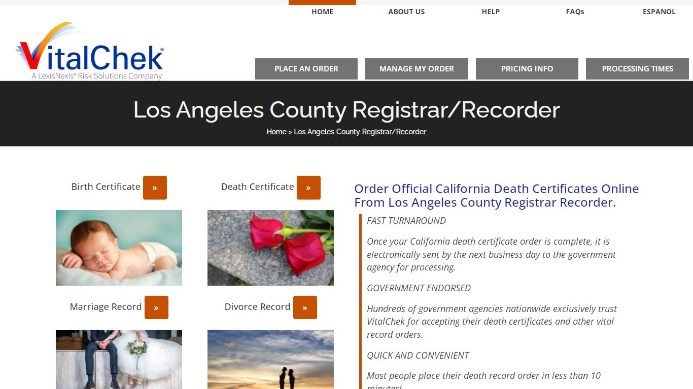 Los Angeles County (CA) Death Certificates | Order Records - VitalChek